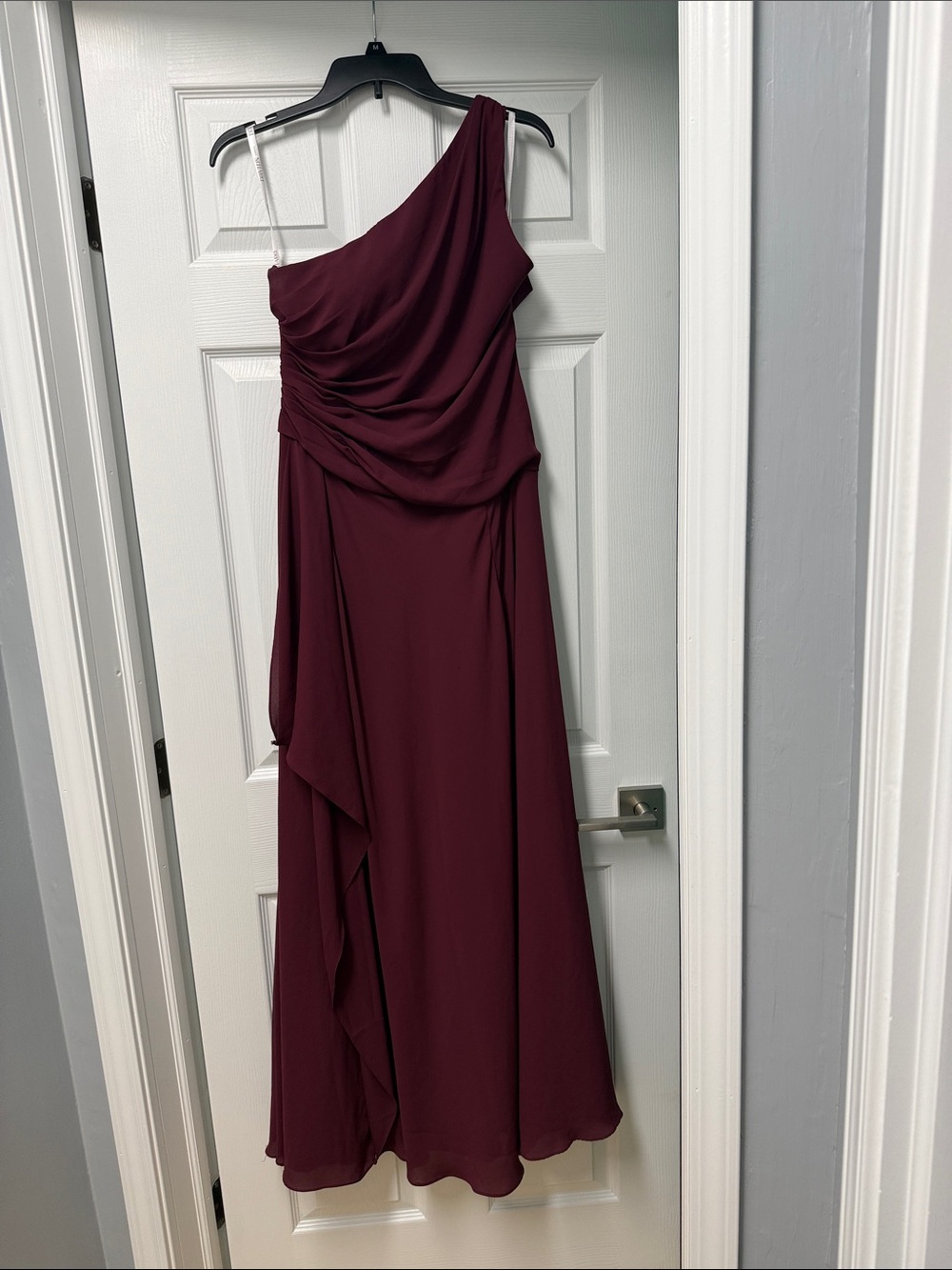 David's Bridal One-Shoulder Burgundy Gown